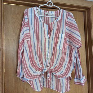 LOFT Striped Henley Everyday Pocket Tunic Shirt, XL